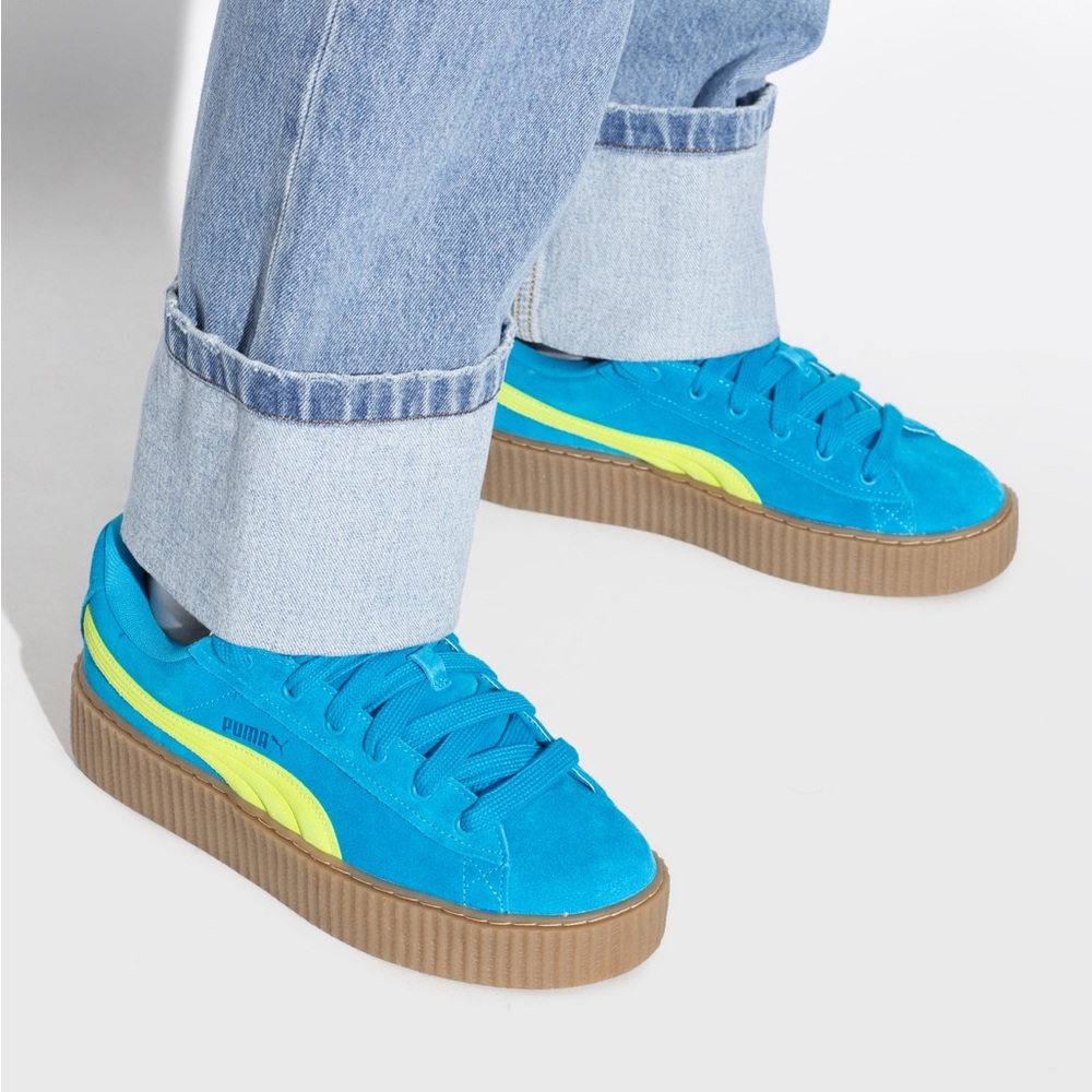 Puma Fenty Rihanna Creeper Bright Blue Sneakers with Yellow Highlights